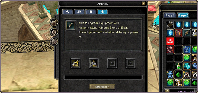 The Strengthen button after the item and the Intensifying Elixir have been placed