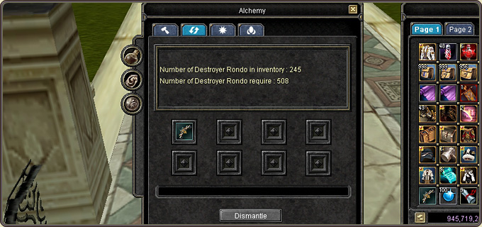 The dismantle window shows the number of Destroyer Rondos you have and the number required