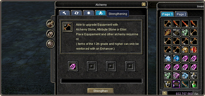 The equipment and the Attribute Stone placed in the slots