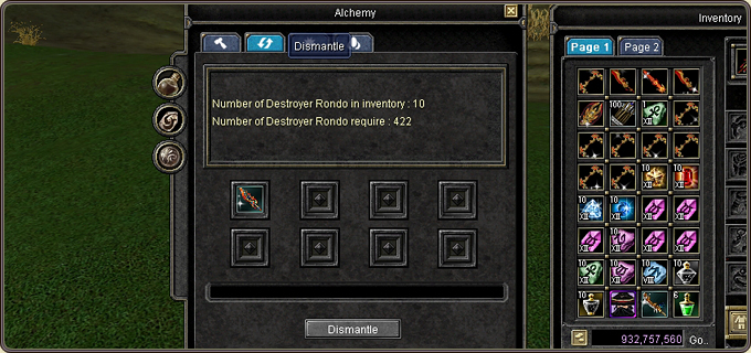 The Dismantle window shows the number of Destroyer Rondos you have and the number required