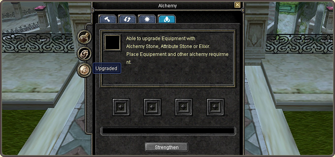 The Upgrade tab on the left of the Alchemy window