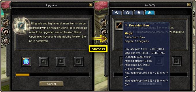 A successful upgrade: an 11th degree bow becomes the 12th degree Poseidon Bow