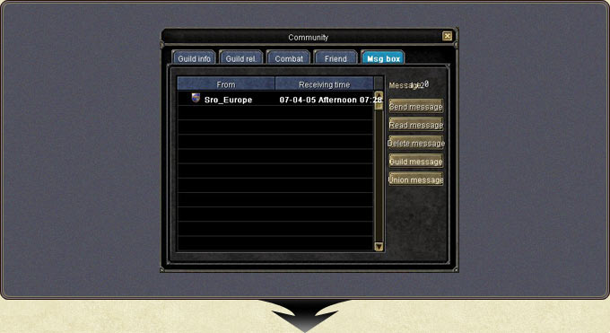 Message — the Message tab of the community window (U)