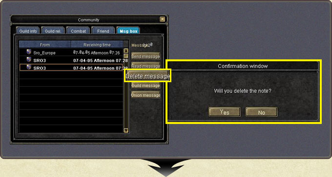 Message — the delete confirmation