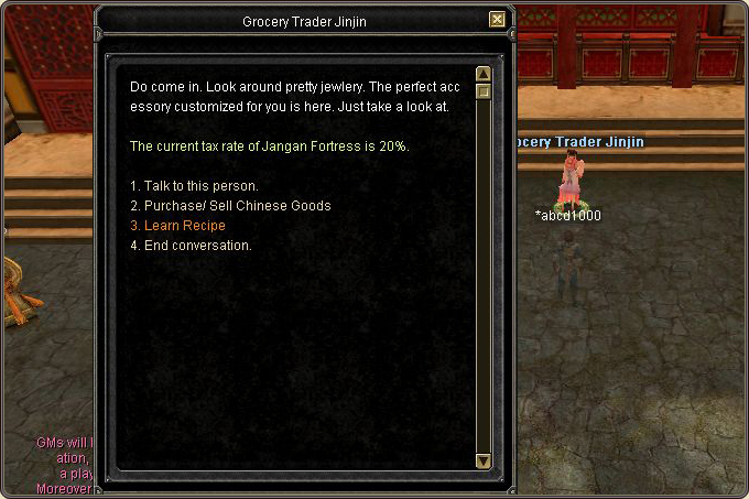The Learn Recipe option in the NPC dialogue menu