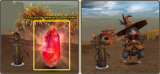 “The portal appeared in the town” — the red dimension crystal that appears when a Dimension Hole is used