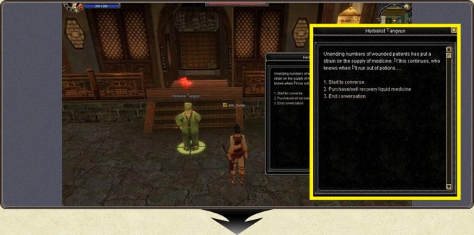 The NPC dialogue window: pick the numbered trade option