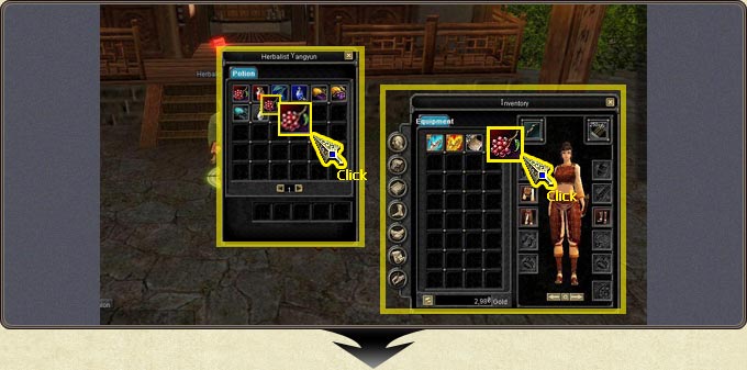 Selecting an item in the NPC window and placing it into the inventory