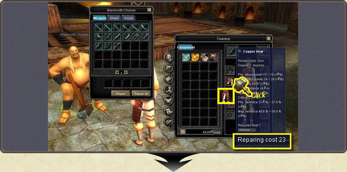 The repair fee (Repairing cost) on the item tooltip