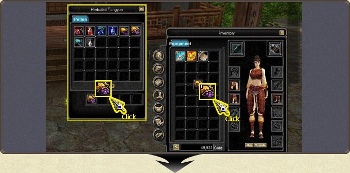 Clicking the item in the buy-back area to return it to the inventory