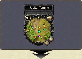 The minimap: region name, compass, floor indicator and zoom buttons