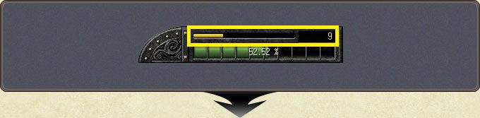 The SP gauge: each fill of the yellow bar grants a skill point, with the accumulated SP shown beside it