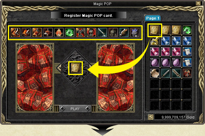 “Register Magic POP card” — the item is picked from the list above and the card is inserted