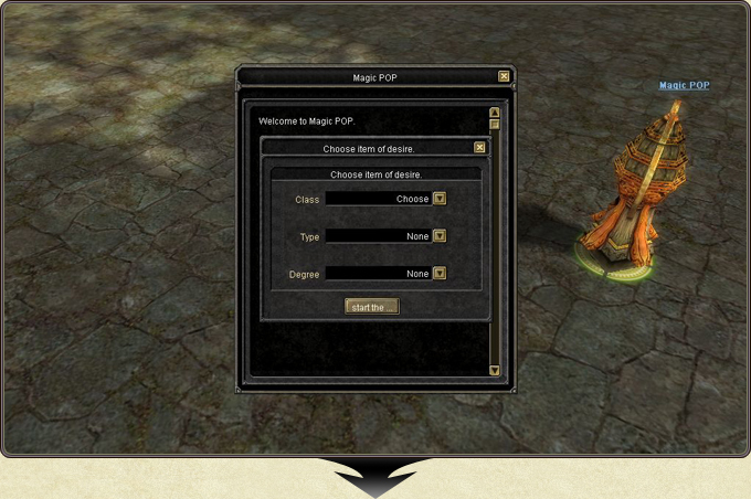 The Magic POP welcome window: the desired item is chosen by Class, Type and Degree
