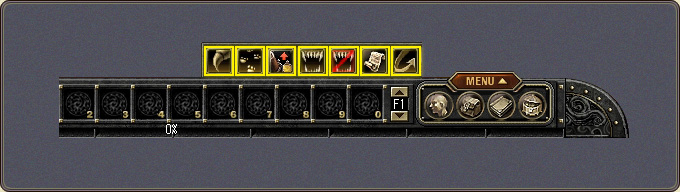 The Fellow order icons above the quick slot bar