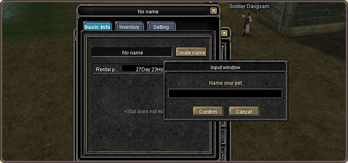 Summoning a task pet from the inventory