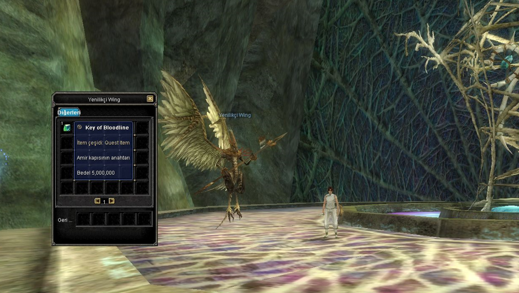 The Yenilikçi Wing NPC and the Key of Bloodline: a quest item priced at 5,000,000